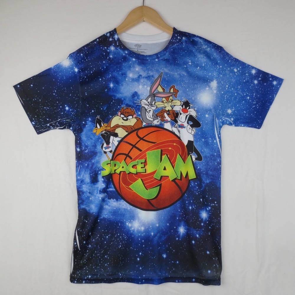 Space Jam T Shirt Mens Small All Over Print Looney Tunes Tune Squad Short Sleeve